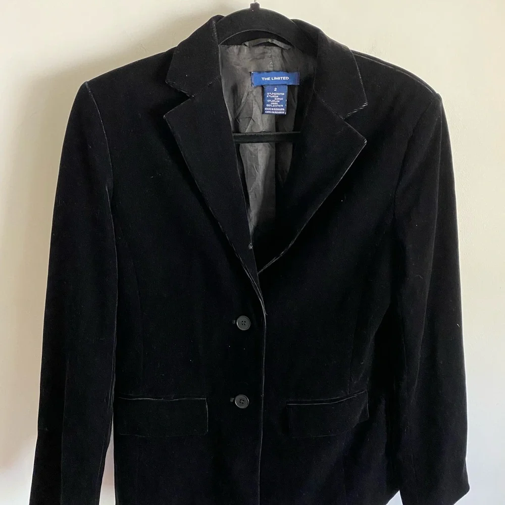 The Limited Women's  Black‎ Velvet Corduroy Blazer Professional Corporate Goth
